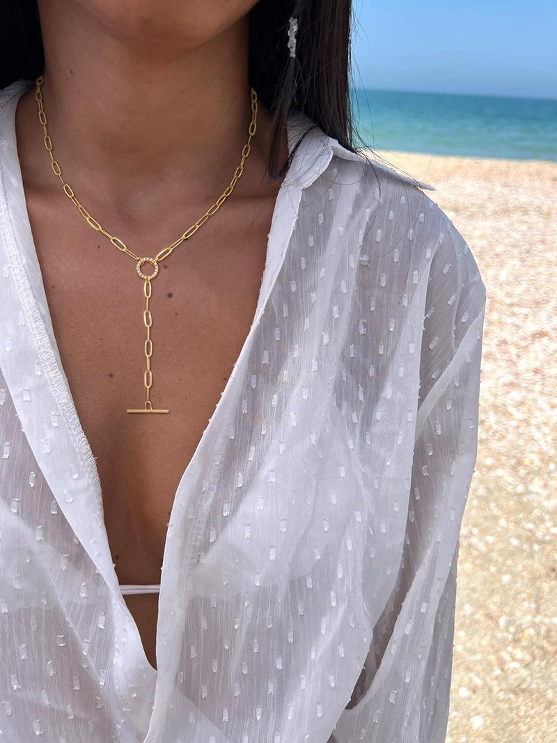 FAONDU Store Lariat Long Necklace for Women Trendy Layered Y Necklace Dainty Pendant Drop Dangle Necklace Y-Shaped Necklace Simple CZ Necklace for Women Jewelry - Image 3